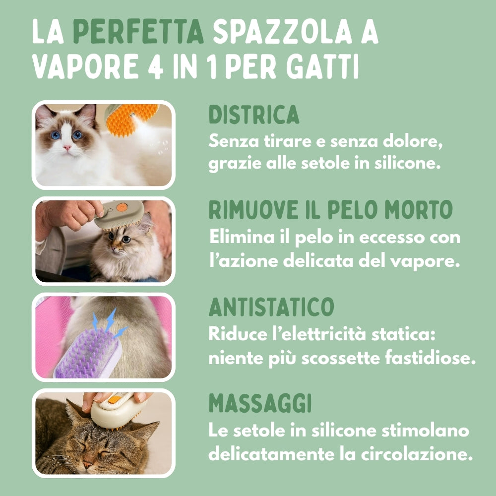 Spazzola a Vapore Multifunzione 4 in 1 per Gatti