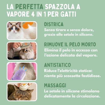 Spazzola a Vapore Multifunzione 4 in 1 per Gatti